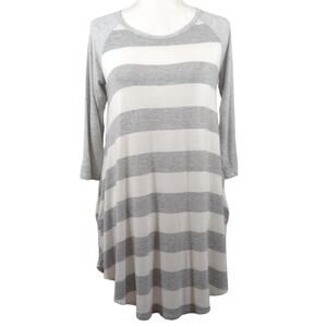 Filly Flair Gray White Striped Henley Lightweight Tunic Top Shirt Dress Size S